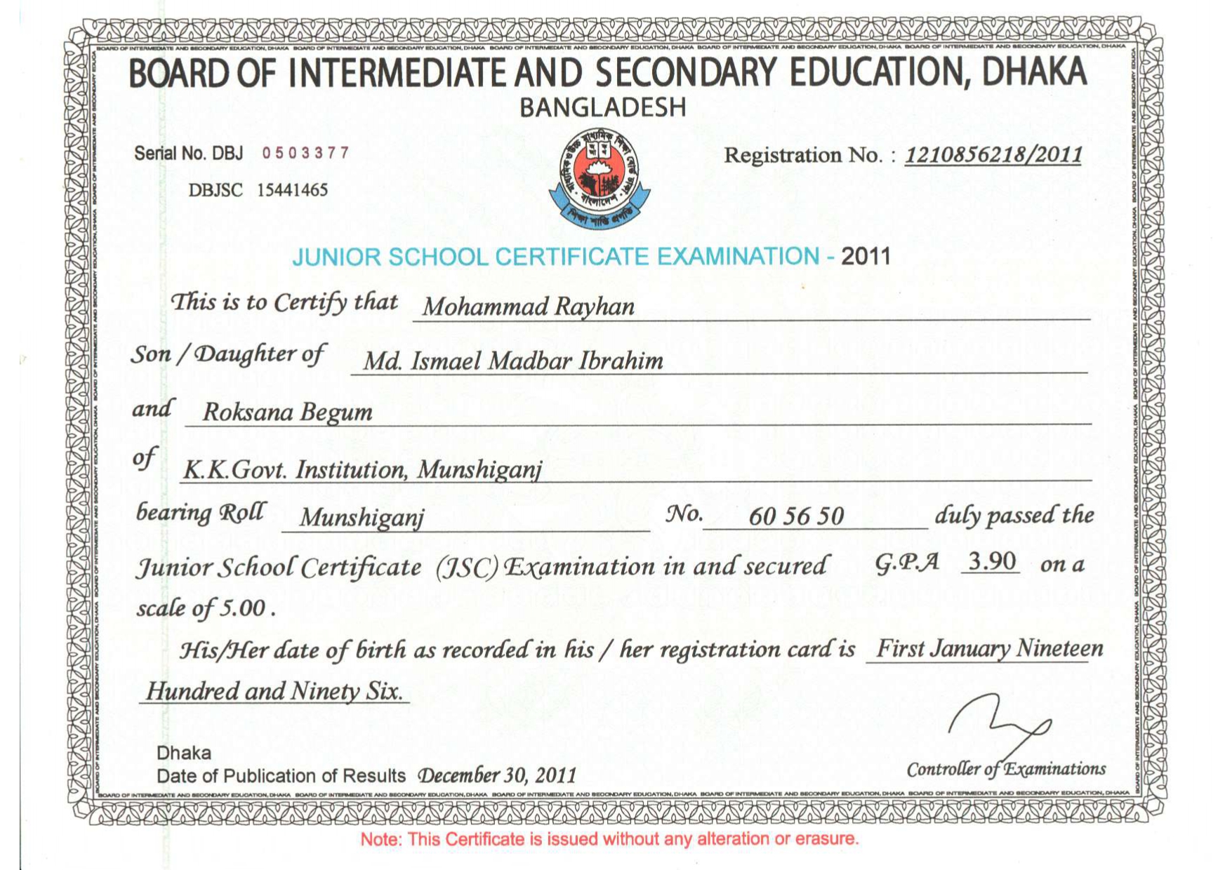 JSC Certificate